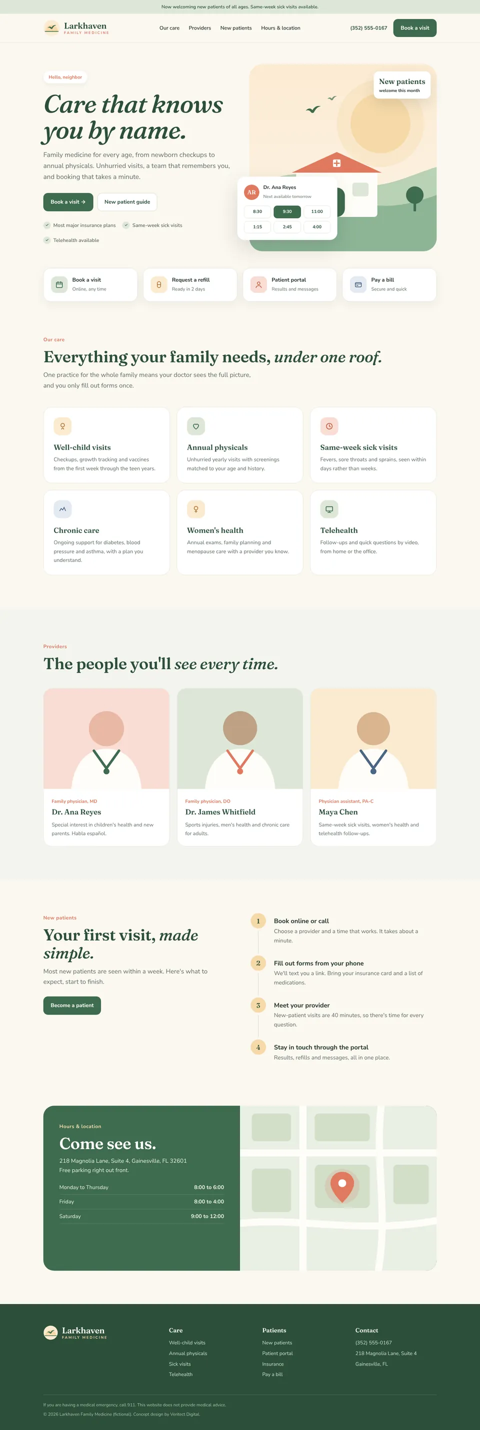 Homepage of the Larkhaven Family Medicine concept site